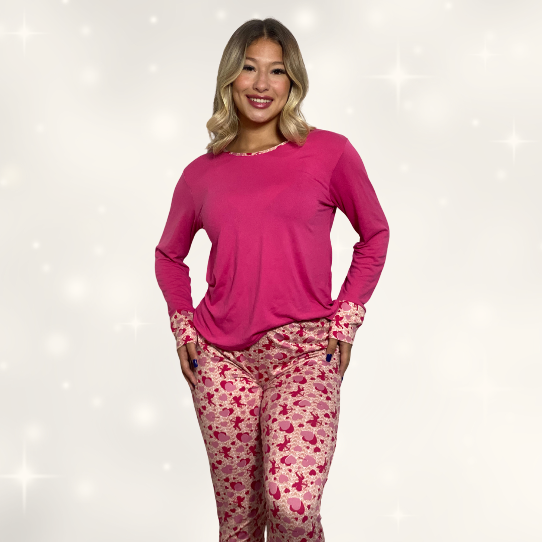 Pijama Feminino de Suede Estampado - Rosa