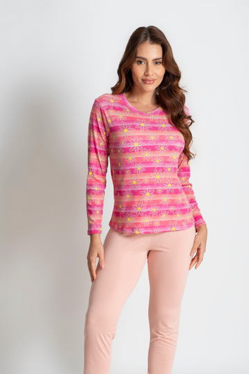 Pijama Suede Feminino Inverno Conforto Noite Flor