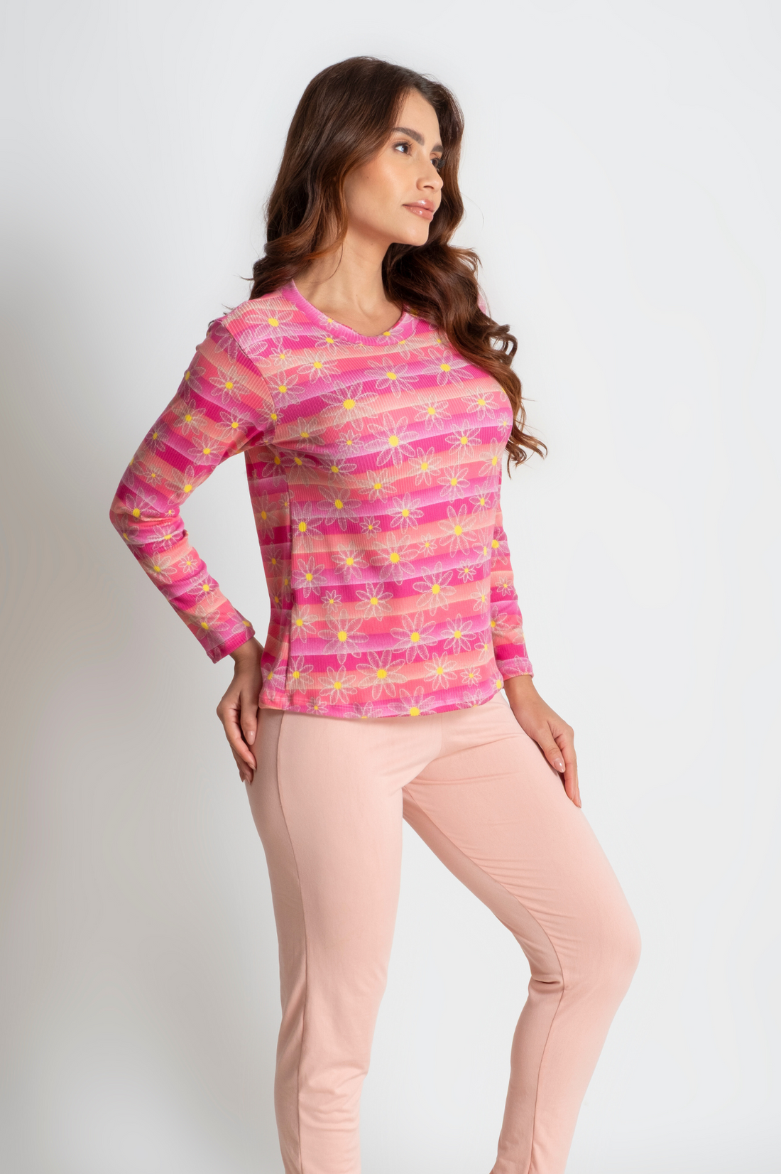 Pijama Suede Feminino Inverno Conforto Noite Flor