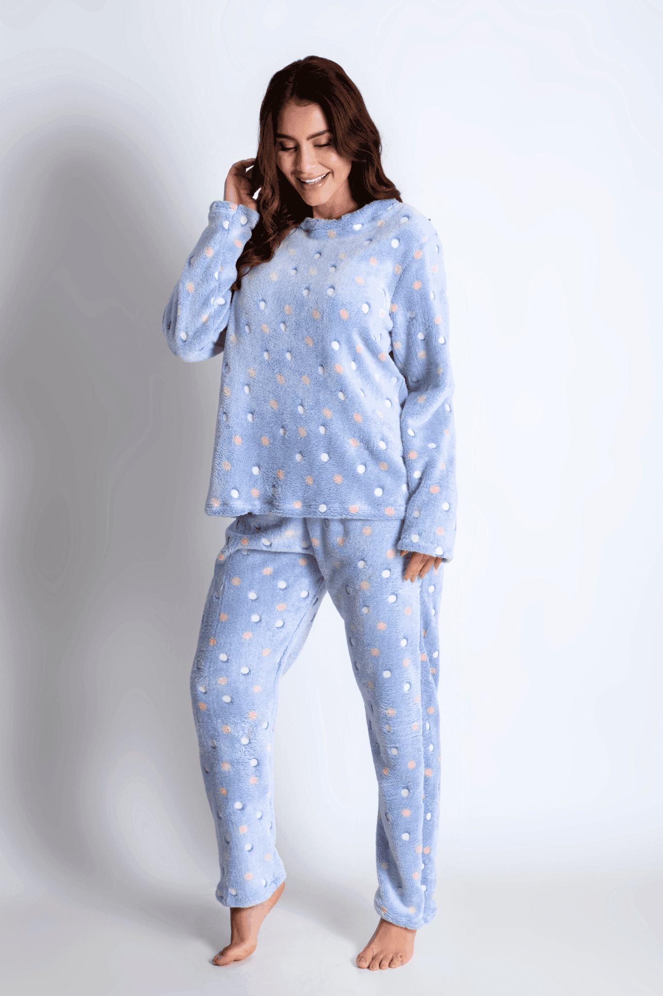 Pijama Feminino de Inverno Fleece Peludinho Bolinhas