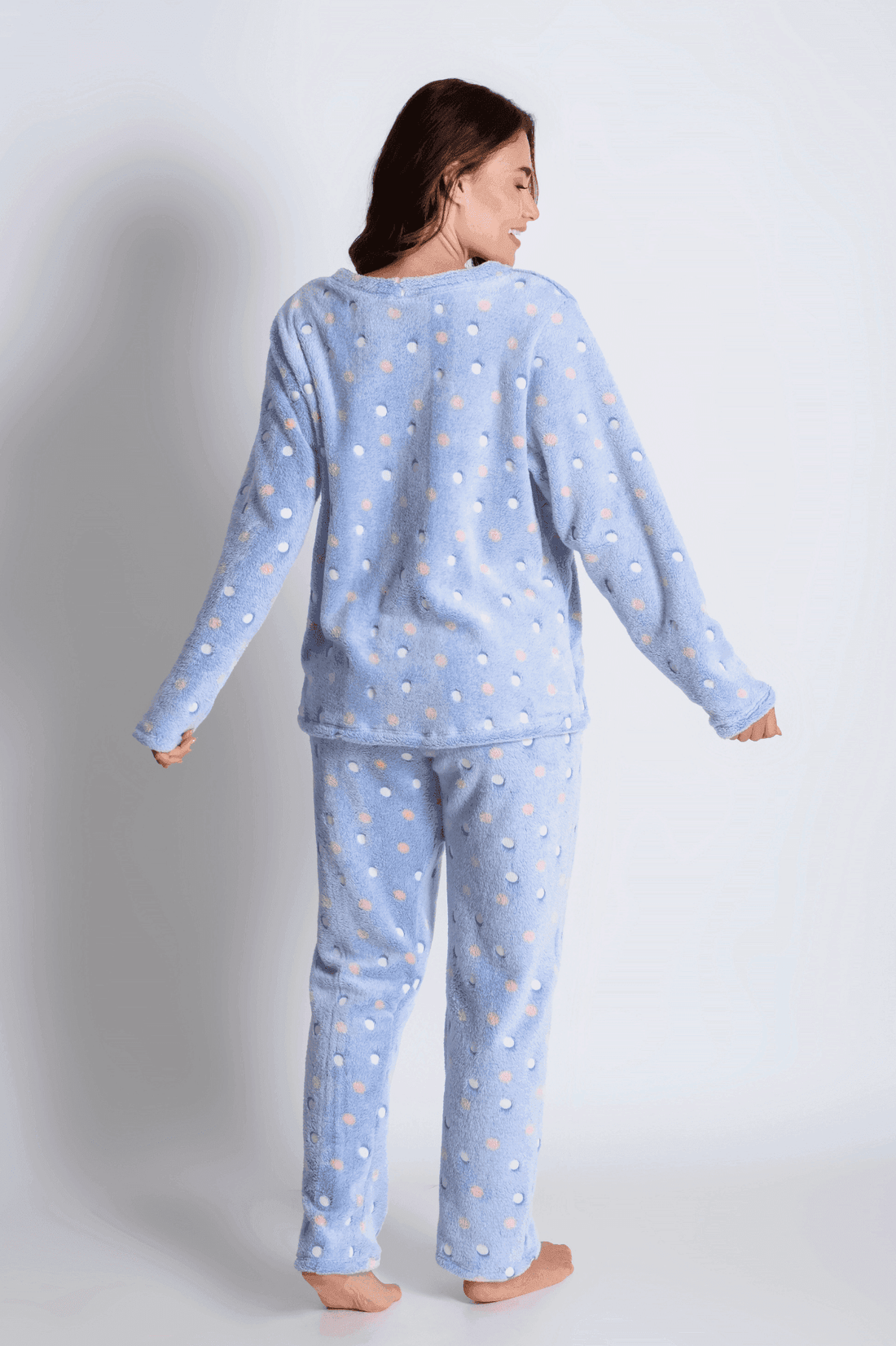 Pijama Feminino de Inverno Fleece Peludinho Bolinhas