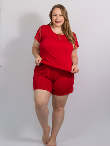 Pijama Short Doll Plus Size em Viscose com Detalhes em Renda - Rubi - Rosativa