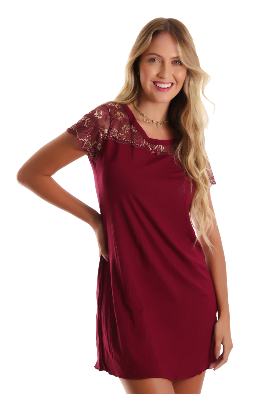 Camisola Confortável em Viscose e Renda Mayra - Sensuale - Rosativa