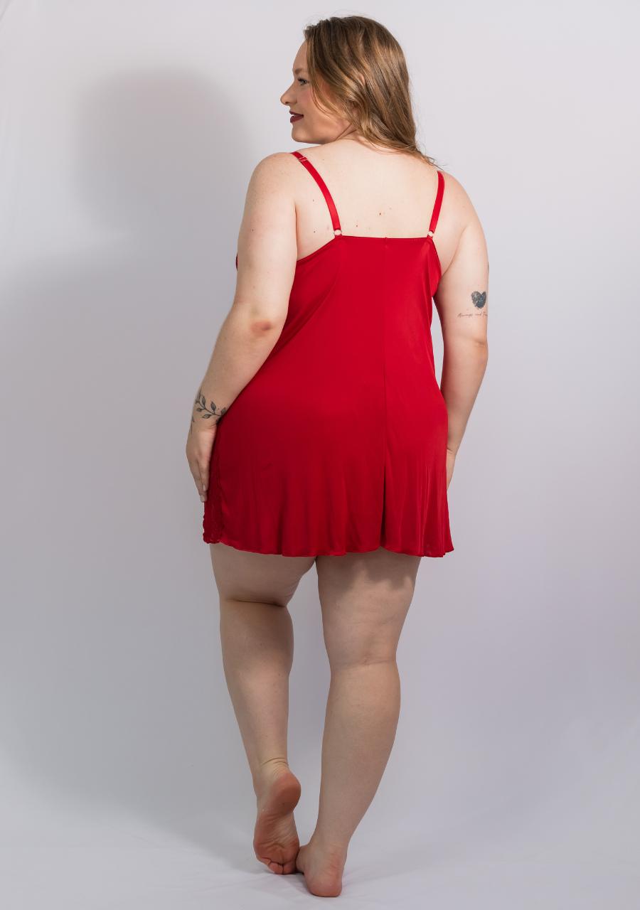 Camisola Plus Size em Jersey de Microfibra e Renda - Vermelho - Rosativa