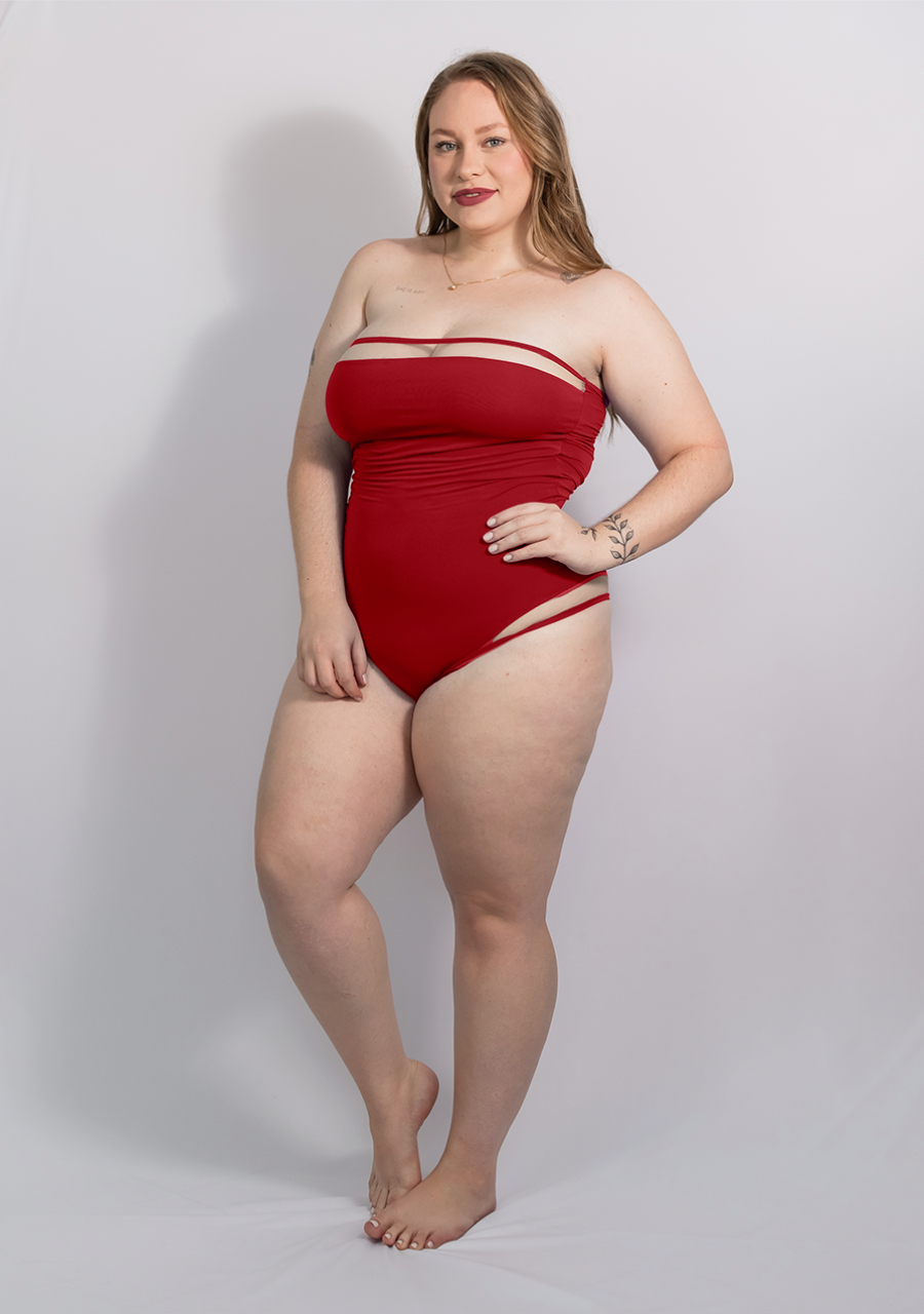 Body Plus Size Microfibra e Tule Larissa - Vermelho - Rosativa