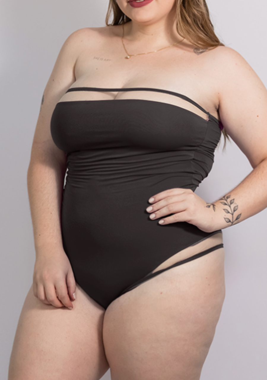 Body Plus Size Microfibra e Tule Larissa - Preto - Rosativa