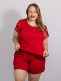 Pijama Short Doll Plus Size em Viscose com Detalhes em Renda - Rubi - Rosativa