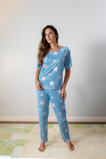Pijama Feminino Conjunto Camisa e Calça em Moletinho Estampado