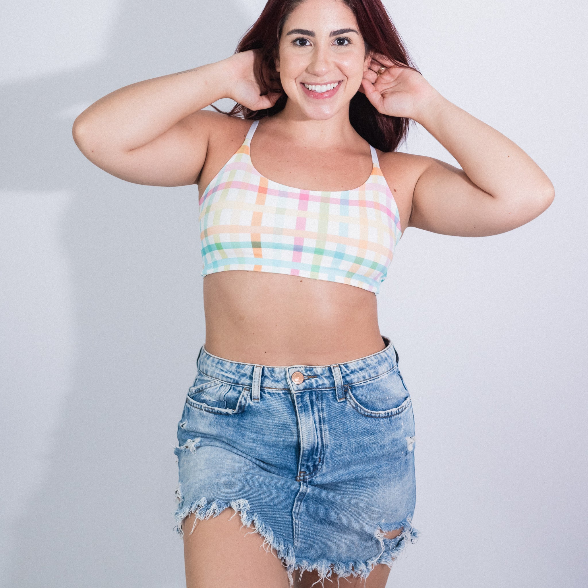 Cropped Sem Bojo Estampado com Amarração nas Costas